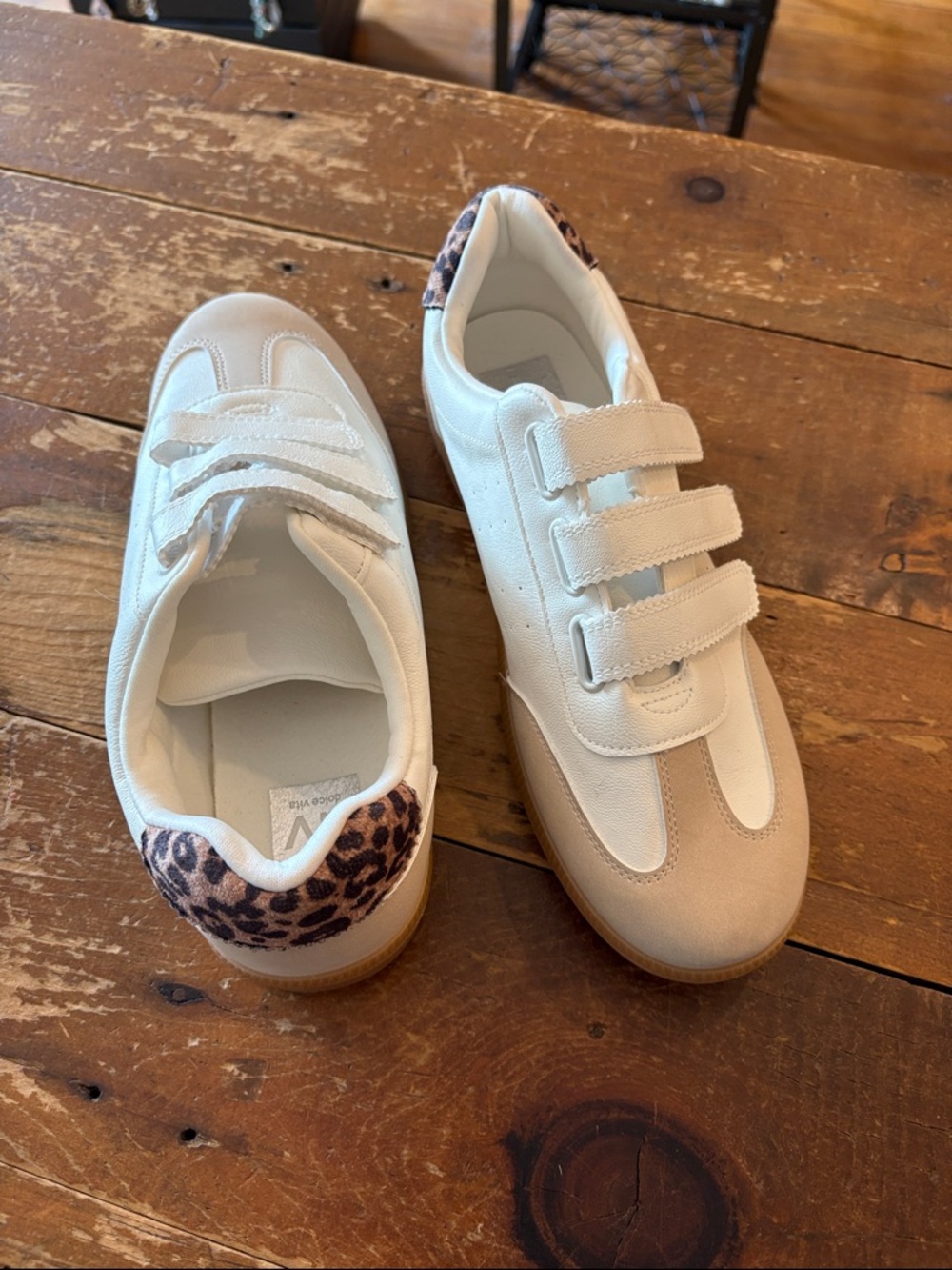 Dolce Vita White Sneakers with Leopard Print Heel